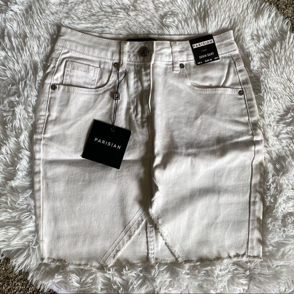 Parisian Mini Jean Skirt New‎ White Womens Size 2 Short Raw Hem